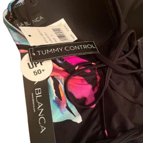 La Blanca Black and Pink One Piece Swimsuit Halter Style - Picture 6 of 6